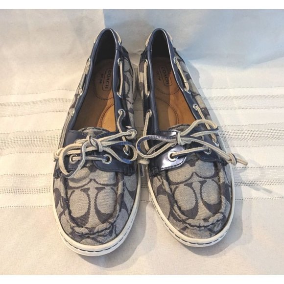 COACH Richelle Boat Shoes w/ Blue Monogram Logo and Gray Laces Size 8 ⛵ - Picture 4 of 7
